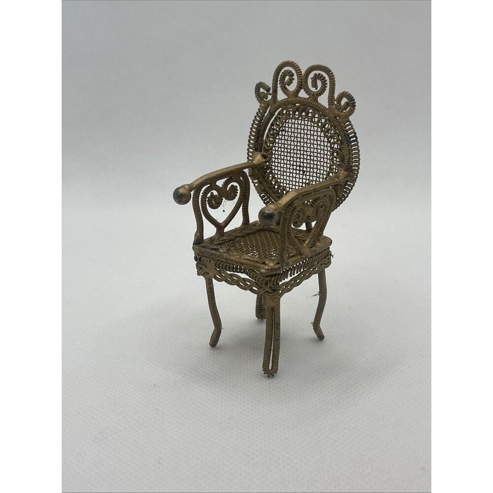 Gold Dollhouse Armchair Miniature Furniture for Doll House 1:12 Scale Wire Wrap